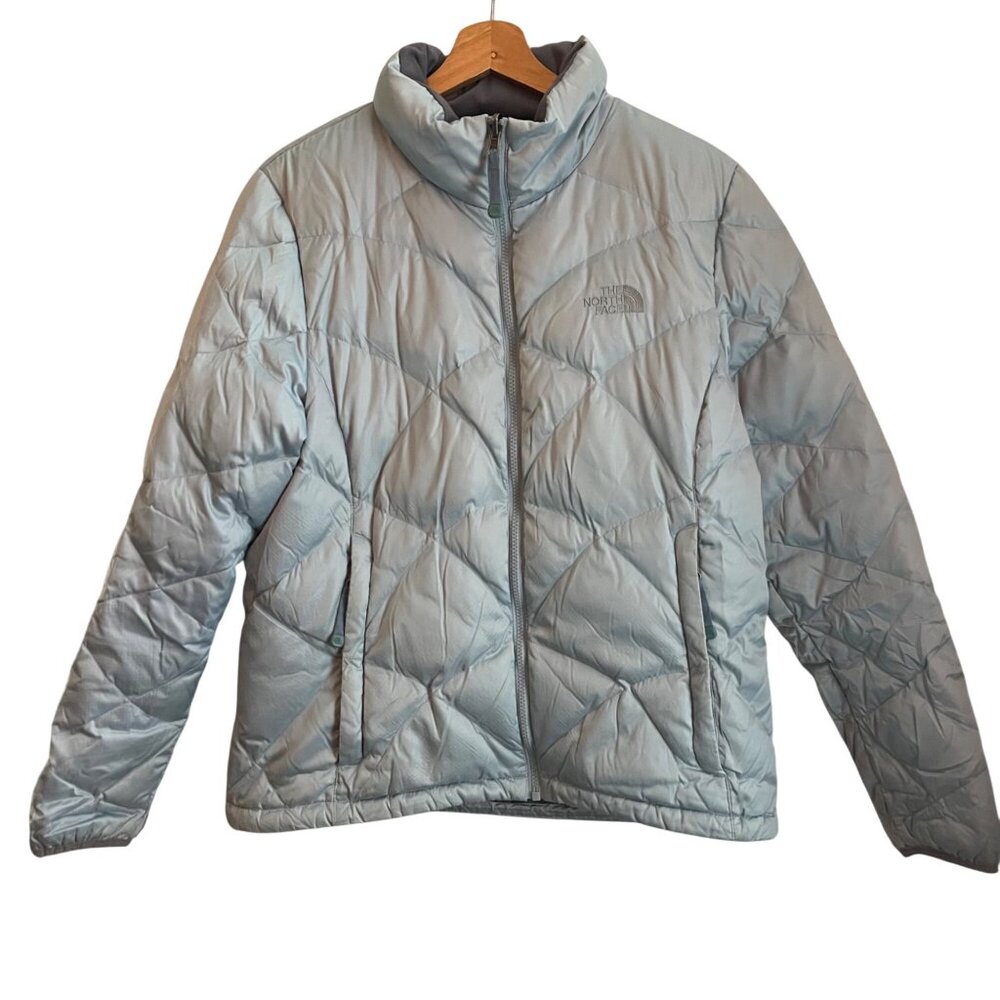 The North Face Womens 550 Goose Down Puffer Jacket Size L Blue Outdoor Casual